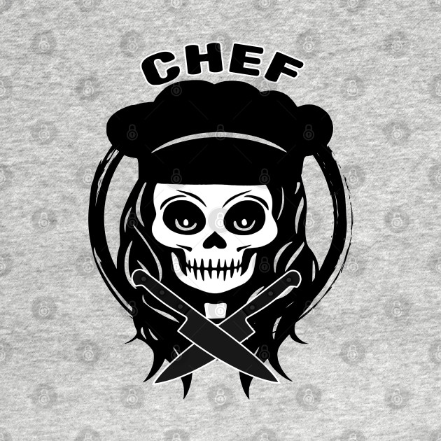 Female Chef Skull and Knives Black Logo by Nuletto